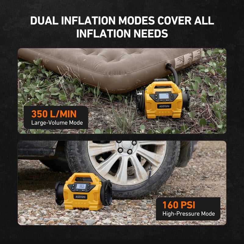 Astroai Cordless Tire Inflator Portable Air Compressor for Car 160PSI with HD Screen, 3 Power Sources & Dual Powerful Motors, Heavy Duty Air Pump Inflation/Deflation Father Day Gifts
