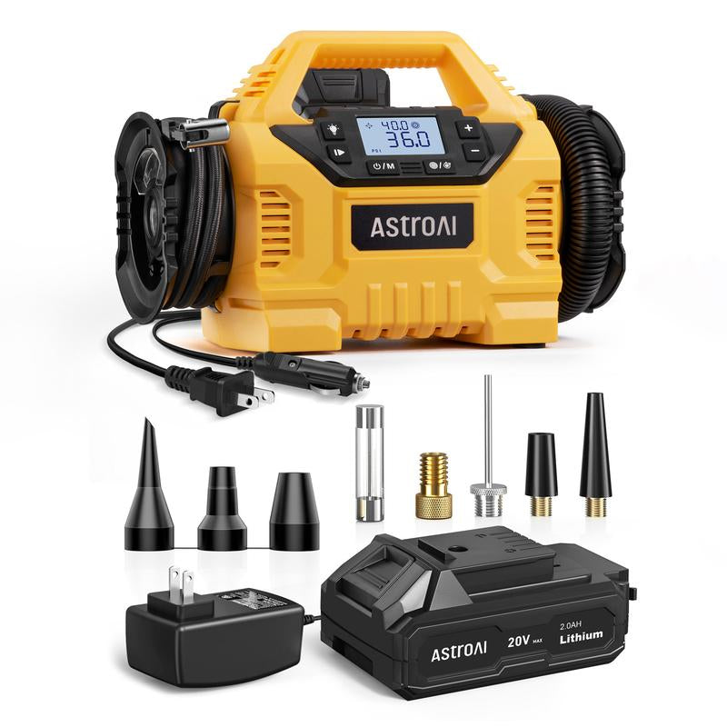 Astroai Cordless Tire Inflator Portable Air Compressor for Car 160PSI with HD Screen, 3 Power Sources & Dual Powerful Motors, Heavy Duty Air Pump Inflation/Deflation Father Day Gifts