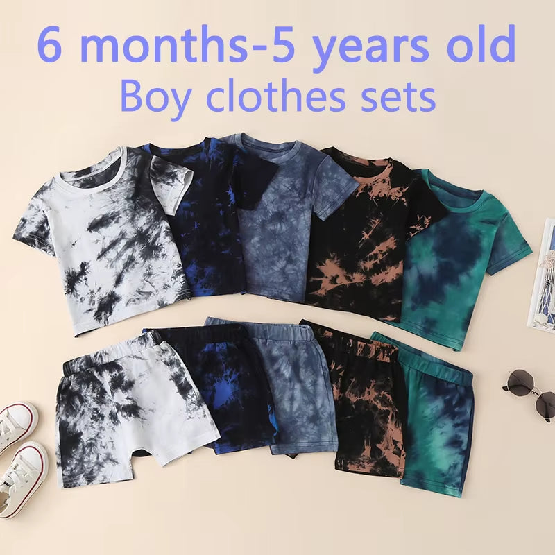 Children Clothing Sets Baby Boy Clothes Kids Clothes Boys Tracksuit Sets Tie-Dye Printed Short Sleeve Tops Shorts Summer Outfits