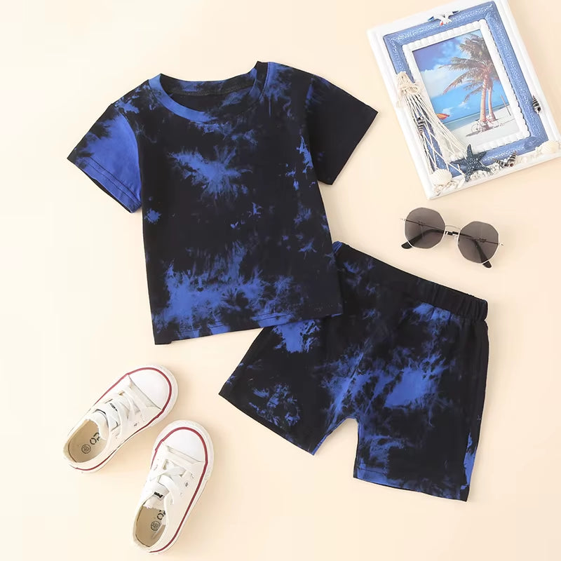 Children Clothing Sets Baby Boy Clothes Kids Clothes Boys Tracksuit Sets Tie-Dye Printed Short Sleeve Tops Shorts Summer Outfits