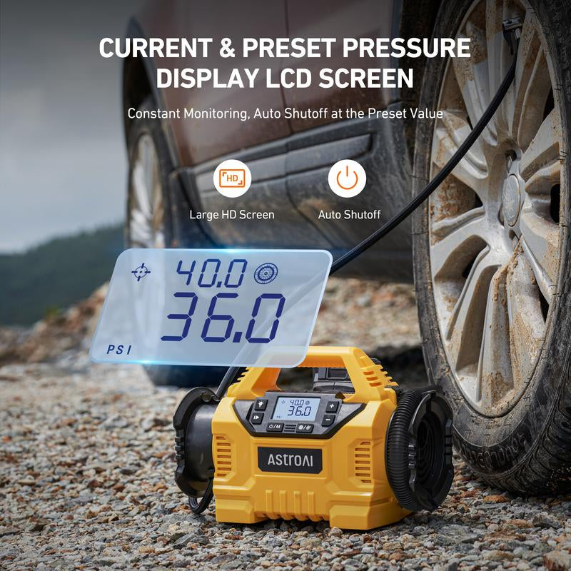 Astroai Cordless Tire Inflator Portable Air Compressor for Car 160PSI with HD Screen, 3 Power Sources & Dual Powerful Motors, Heavy Duty Air Pump Inflation/Deflation Father Day Gifts