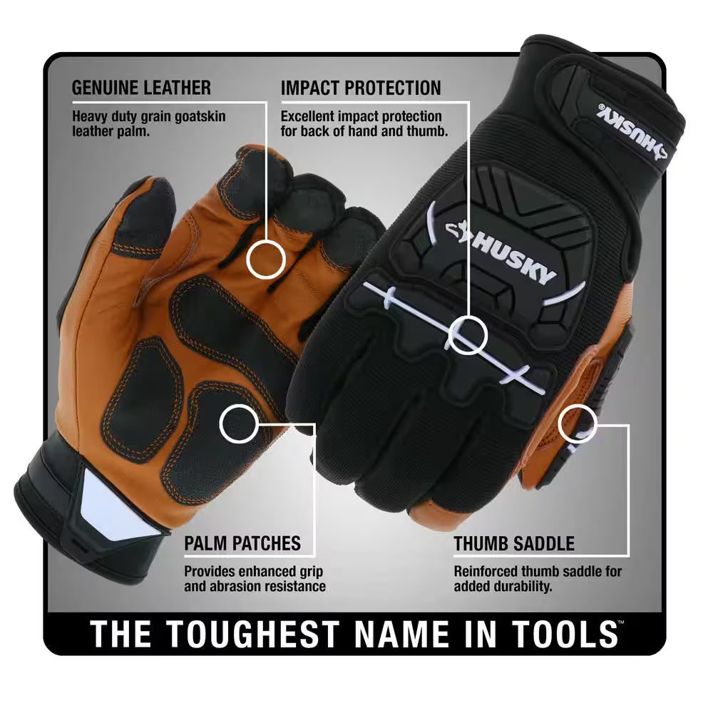 Medium Grain Goatskin Leather Performance Impact Work Glove with Spandex Back
