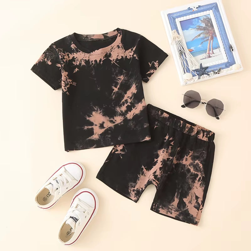 Children Clothing Sets Baby Boy Clothes Kids Clothes Boys Tracksuit Sets Tie-Dye Printed Short Sleeve Tops Shorts Summer Outfits