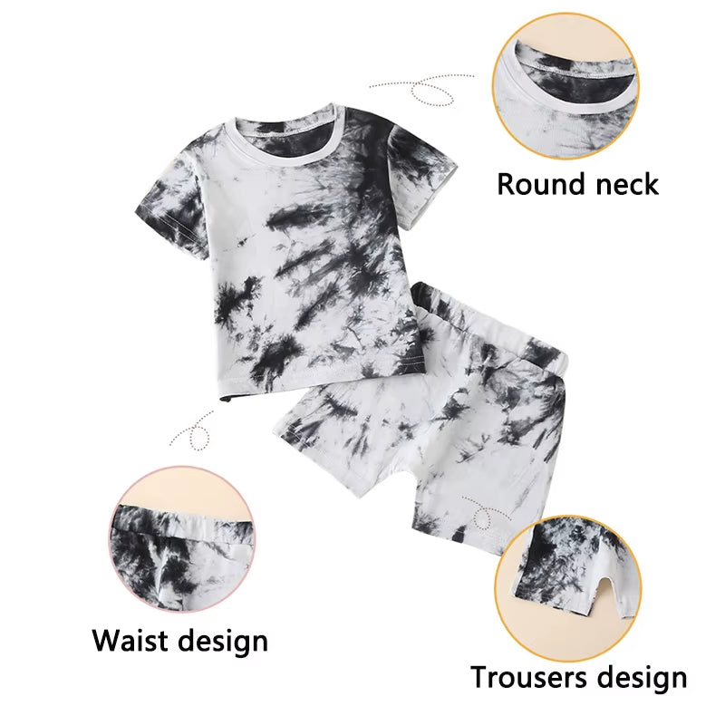 Children Clothing Sets Baby Boy Clothes Kids Clothes Boys Tracksuit Sets Tie-Dye Printed Short Sleeve Tops Shorts Summer Outfits