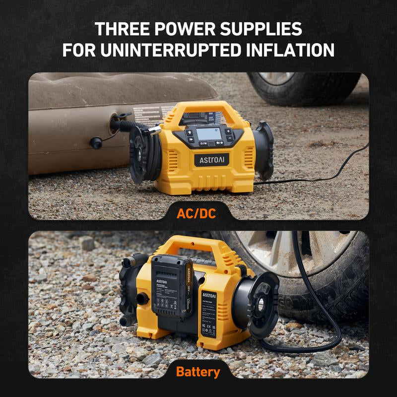 Astroai Cordless Tire Inflator Portable Air Compressor for Car 160PSI with HD Screen, 3 Power Sources & Dual Powerful Motors, Heavy Duty Air Pump Inflation/Deflation Father Day Gifts